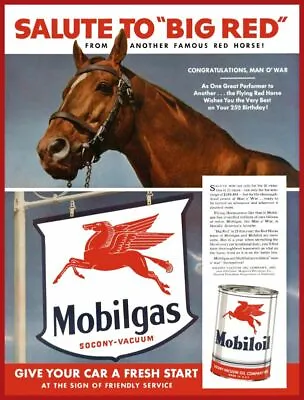 1942 Mobil Gas & Oil NEW Metal Sign: Kentucky Derby Man O' War Theme • $19.88