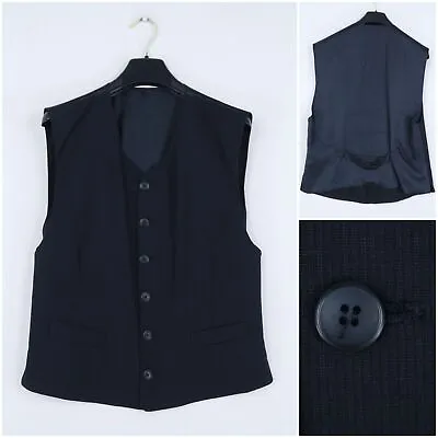 Mens Waistcoat Medium Size US 38 Blue Striped DINO FERATTA 100% Wool Dress Vest • $39.99