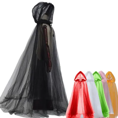 Medieval Gothic Witch Cosplay Black Cape Hooded Cloak Halloween Party Costume • £19.19