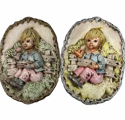 VINTAGE 1973 Nursery Rhyme  Set Of 2 Ceramic Wall Decor • $14