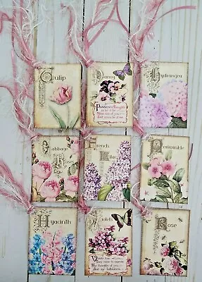 9 Vintage Style Floral~Handmade~Gift Tags~Scrapbooks~Junk Journals~Crafts • $4.79