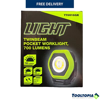 LIGHT Twinbeam Heavy Duty Rechargeable Pocket Work Light Torch 700 Lumens Green • £28.49