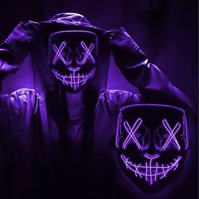 LED Purge Mask Glow In Dark Light Up Halloween Costume Scary Rave Festival • $12.34