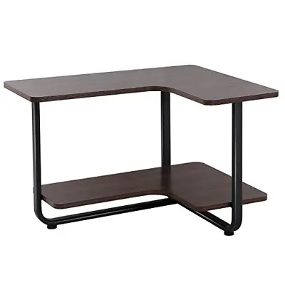 2-tier L-shape Side End Table L-Shape Dark Brown Sofa Table Desk Coffee Table • £29.99