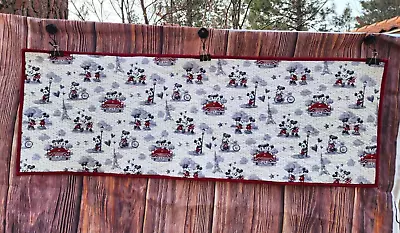 Handmade Quilted Table Runner Dresser Disney Mickey Mouse PARIS HEARTS MINNIE #1 • $32.99