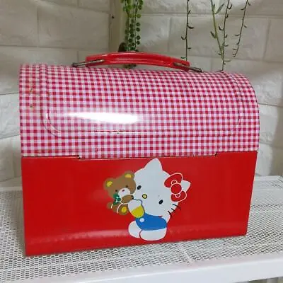 Used Vintage 1983 Sanrio Hello Kitty Tin Lunch Box Gingham Check Red From Japan • $91.98