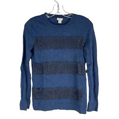 J. Crew Merino Wool Blend Crewneck Lace Sweater Blue Black Women Size XS • $15