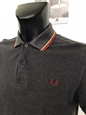 £0.99 • Buy Fred Perry Polo Shirt Size M Medium M1200 Grey Charcoal Twin Tipped 60’s Mod