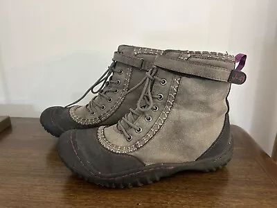 J-41 Adventure Jeep Hiking Boots Women's Size 6.5 Gray Black Vegan Faux Fur • $25