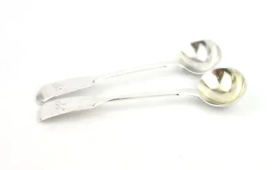 Pair Of Antique Sterling Silver Salt Spoons Fiddle Pattern Gilt Bowls 1843 • £54.99
