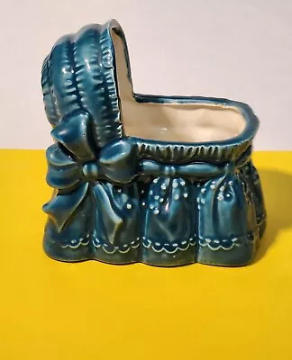 Vintage McCoy Ceramic Bassinet Flower Planter --Blue--W/Initials J M Stamp-- • $15.65