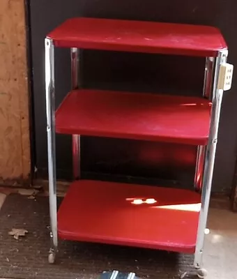 Vintage Cosco Kitchen Utility Bar Cart- 3 Tier Red Chrome • $73