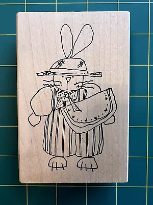 Imaginations Country Art Sketch Bunny Rabbit With Watermelon Slice Rubber Stamp • $4.95