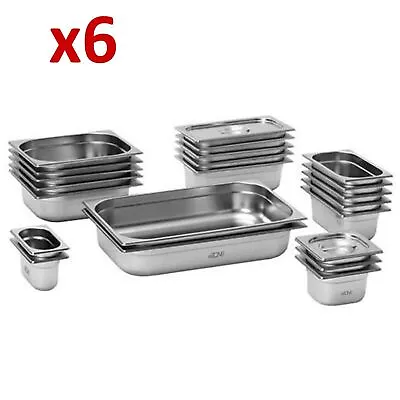 6x Gastronorm Pan Stainless Steel Gastro Container Tray Bain Marie Food Pot Lid • £142.99