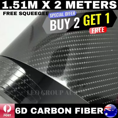 6d Black Super Ultra Gloss Carbon Fibre Fiber Car Vinyl Wrap Film 4d 1.51m X 2m  • $39.99