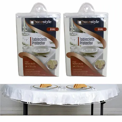 2 Crystal Clear Vinyl Tablecloth Protector Heavy Oval Plastic Table Cover 54X72 • $16.88