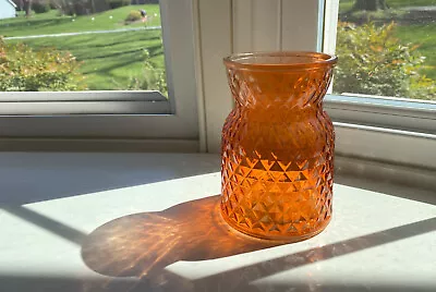 Vintage Orange Diamond  Waffle Patterned Glass Vase • $8