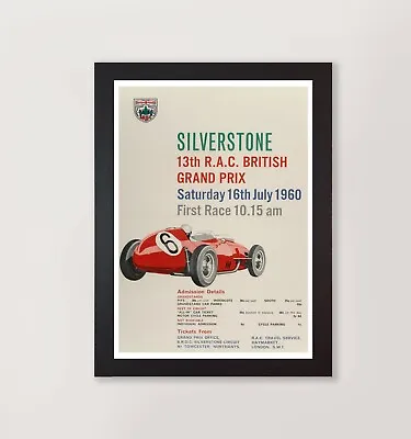 Framed Silverstone British Grand Prix 1960 Repro F1  Poster Wall Art Print • £4.80