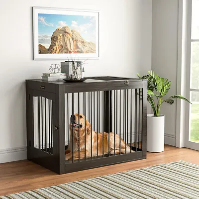 $20.97 • Buy Large Wooden Furniture Style Dog Crate W Double Door Indoor End Table Nightstand