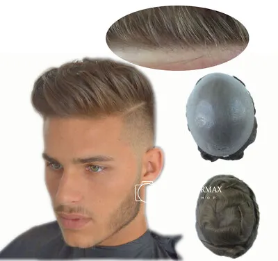 Hair Replacement System Ultra Thin Skin Toupee Men's Hairpiece Invisible V-loop • £155.99