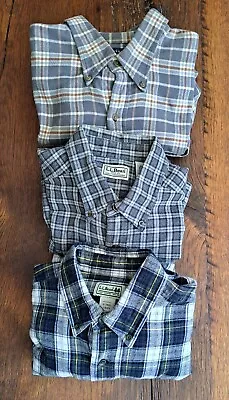 Lot Of 3 Men's Flannel Shirts Large - 2 LL Bean  1 Lands' End • $45