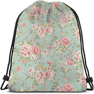 Pink Flowers Drawstring Bags Backpack Bag Vintage Floral Design Retro Bloomin... • $20.50