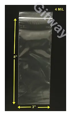 3  X 8   Reclosable Resealable Bag Zip Top Lock Clear Plastic 3x8  Bags 4 MiL • $57.06