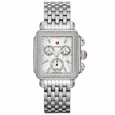 Michele Deco Quartz Diamond Mother Of Pearl Dial Women Watch Swiss Silver Lady • $676.99