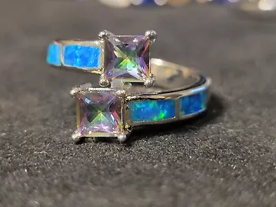 Mystic Topaz Fire Opal Inlay Wrap 925 Sterling Silver Ring Jewelry Size 7  1671 • $21