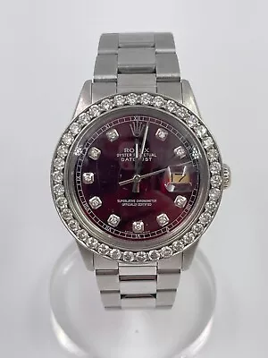 Rolex 36mm Datejust 16013 W/ Red Dial Diamond Bezel ~2.66ct & Patina Date • $5995