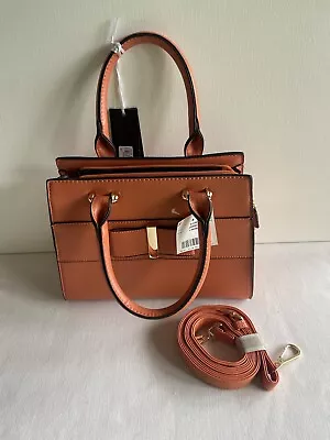 La Terre Womens Handbag Shoulder Purse Vegan Leather Orange Fall Classic Gold • $19.99