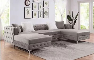 Modern Living Room Furniture - U-Shape Gray Fabric Sofa Chaise Sectional Set CAS • $1937.72