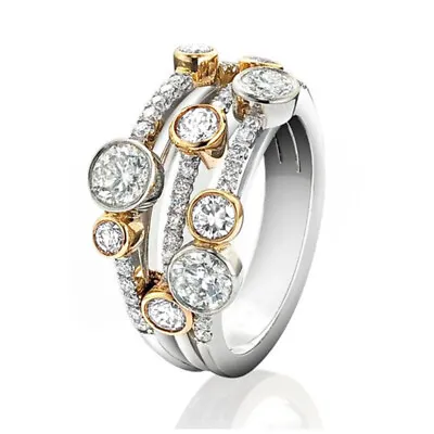 $2.83 • Buy Fashion Two Tone 925 Silver Filled Ring Cubic Zircon Wedding Jewelry Sz 6-10