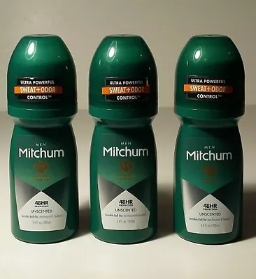 MITCHUM Men UNSCENTED ROLL-ON Advanced Control Deodorant 3.4 OZ Each (LOT OF 3) • $21.99