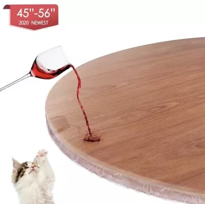 $9.99 • Buy 45-56” Round Table Cover Elastic Large Fitted Plastic Clear Protector Dining