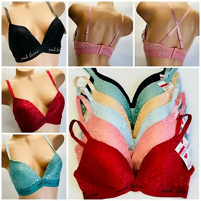 3-6 Bras 3 Hooks Soft Pads Wireless Sport Comfy Bra Bralette Plunge 6819 32B-42C • $13.25