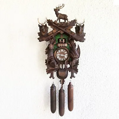 Large 23  8 Day Hunter Style Musical Standing Buck Cuckoo Clock • $855