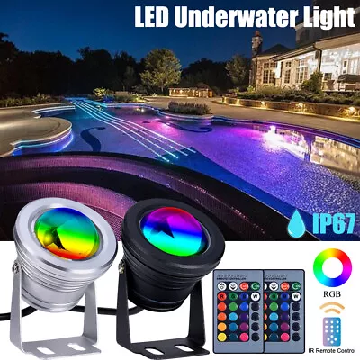 10W 12V RGB LED Underwater Spot Light IP67 Dimmable Remote Garden Pond Pool Lamp • £37.49