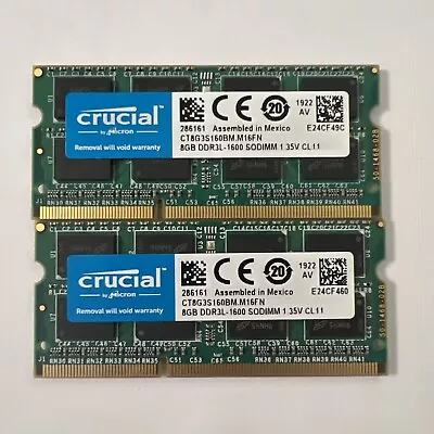 Crucial 16GB 2x8GB DDR3L-1600 Mhz SO DIMM 1.35V CL11  204-pin Laptop RAM Module • £12.50