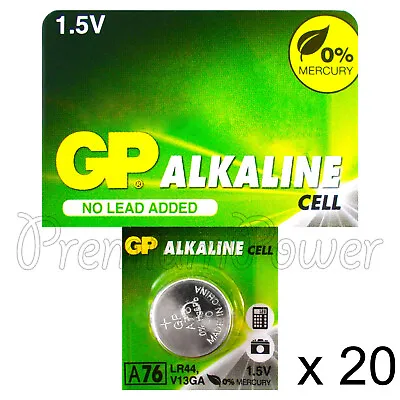 20 X GP Alkaline A76 LR44 Batteries 1.5V AG13 303 357 V13GA L1154 SR44 • $16.48