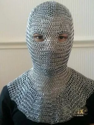 Chainmail Hood Aluminum Butted Covered Face Hood White Anodizing • $50.17