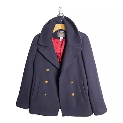 J. Crew Magestic 49360 Peacoat Blue Double Breasted Wool Coat Size 4 Flaw • $60