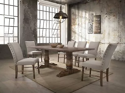 NEW 7 Piece Traditional Brown Dining Room Rectangular Table And 6 Chairs Set CBA • $1627.76