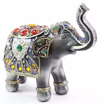 Feng Shui 6.5  Dark Gray Elephant Trunk Statue Lucky Figurine Gift Home Decor • $21.95