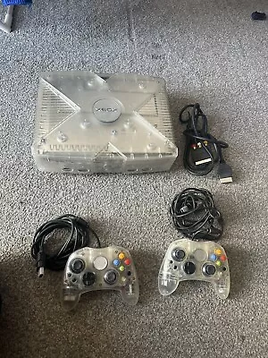 Microsoft Xbox Crystal 2 Controllers Advanced Scart Cable And Power Cable Tested • £90