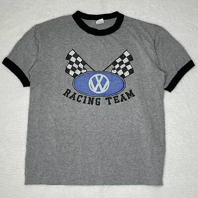 Vintage Volkswagen T Shirt Racing Team Mens Medium Gray Black Ringer 90s Y2K • $29.97