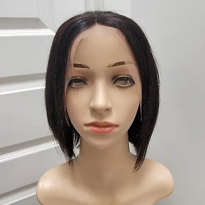 $46 • Buy 13×4 Straight Bob Lace Front Wig Human Hair Textured Plucked Black 8  Size: M-L