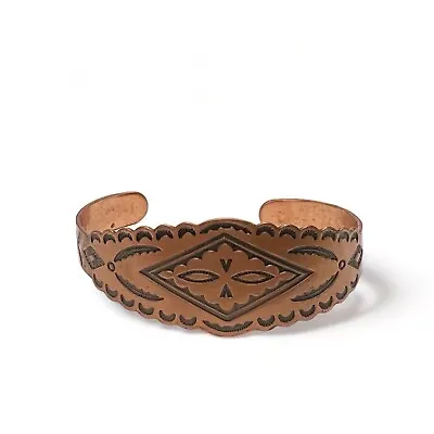 Vintage Southwestern Bell Trading Post Solid Copper Stamped Cuff Bracelet • $22.99