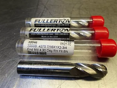 3 NEW! Fullerton 7/16  (.4375 ) Carbide Endmill 4FL BN 7/16x1x2-3/4 32046 • $10