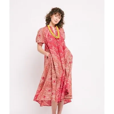 Matta NY Pink Indian Block Print Cotton Manasi Dress In Size Medium $294 • $85